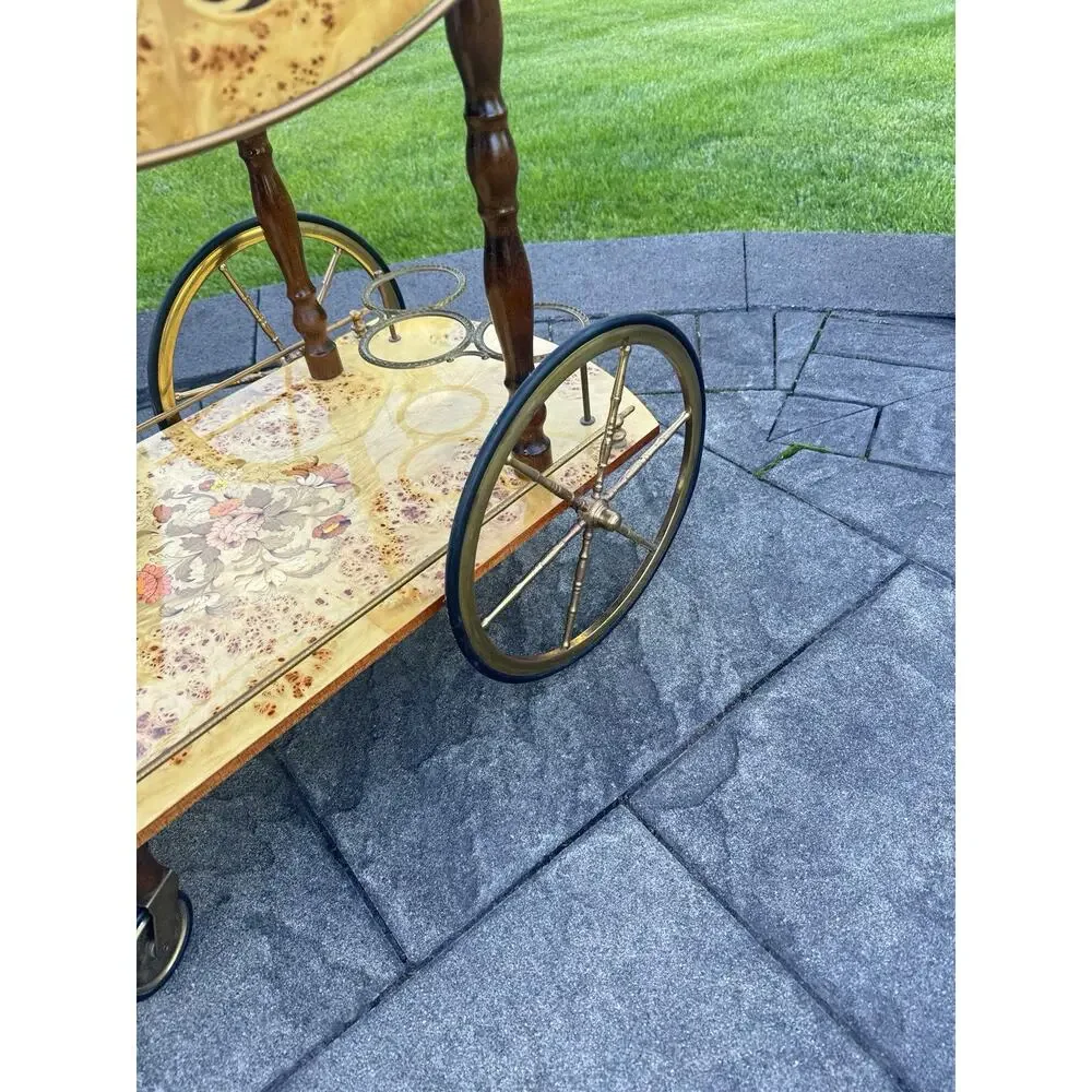 VTG Italian Marquetry Tea & Bar Cart Wood Serving Drop Leaf ~Great For Display
